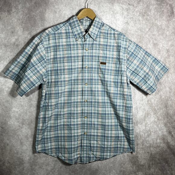 Carhartt Shirt Mens Medium Blue Plaid Button Down Short Sleeves Workwear Casual - Picture 1 of 9